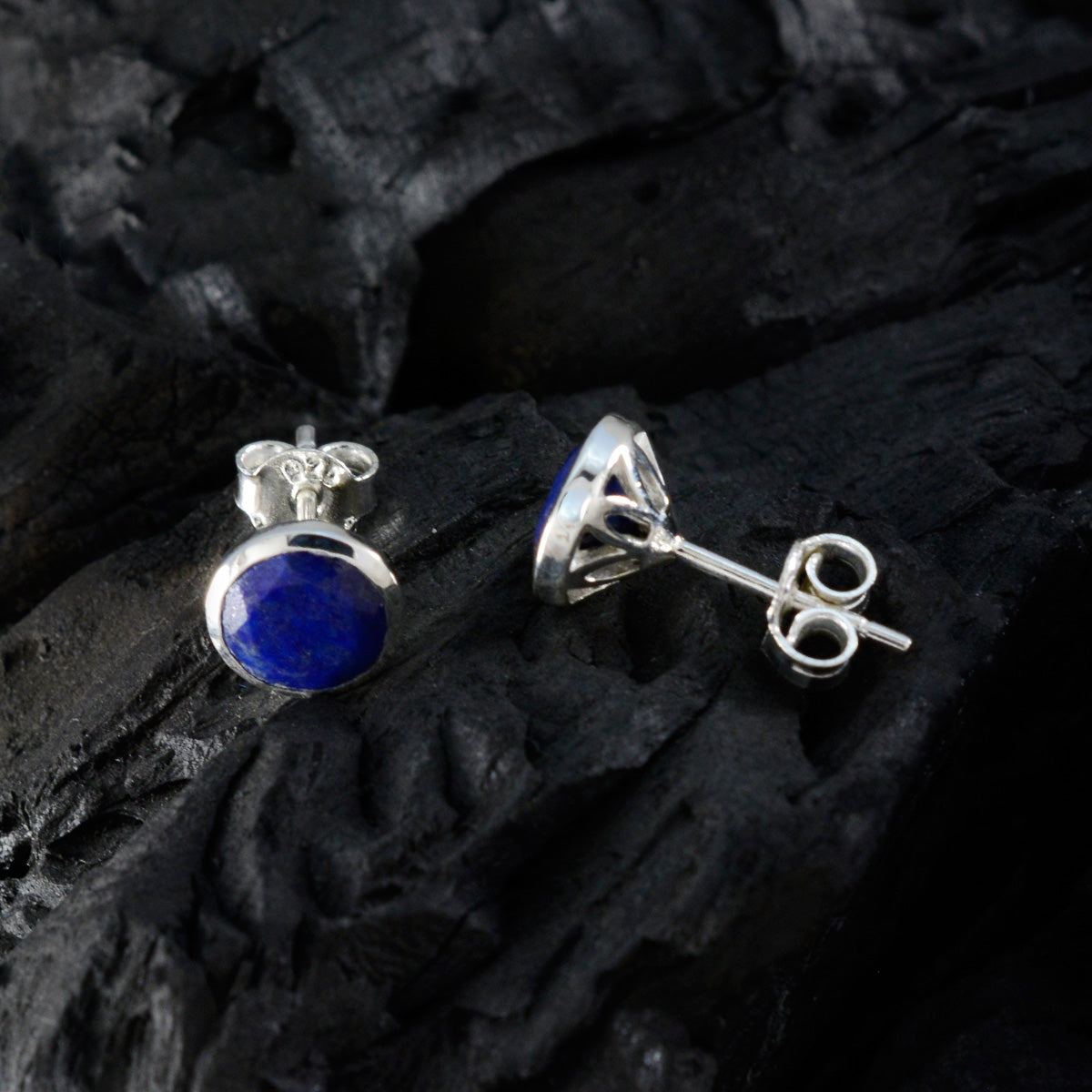 Lapis-Lazuli-Mexican-Yasmin-Solitaire-Stud-Blue-925-Silver-Earring