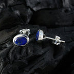 Lapis-Lazuli-Latin-American-Ling-Solitaire-Stud-Blue-925-Silver-Earring