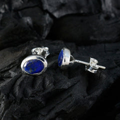 Lapis-Lazuli-Latin-American-Ling-Solitaire-Stud-Blue-925-Silver-Earring