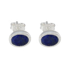 Lapis-Lazuli-Latin-American-Ling-Solitaire-Stud-Blue-925-Silver-Earring