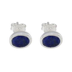 Lapis-Lazuli-Latin-American-Ling-Solitaire-Stud-Blue-925-Silver-Earring