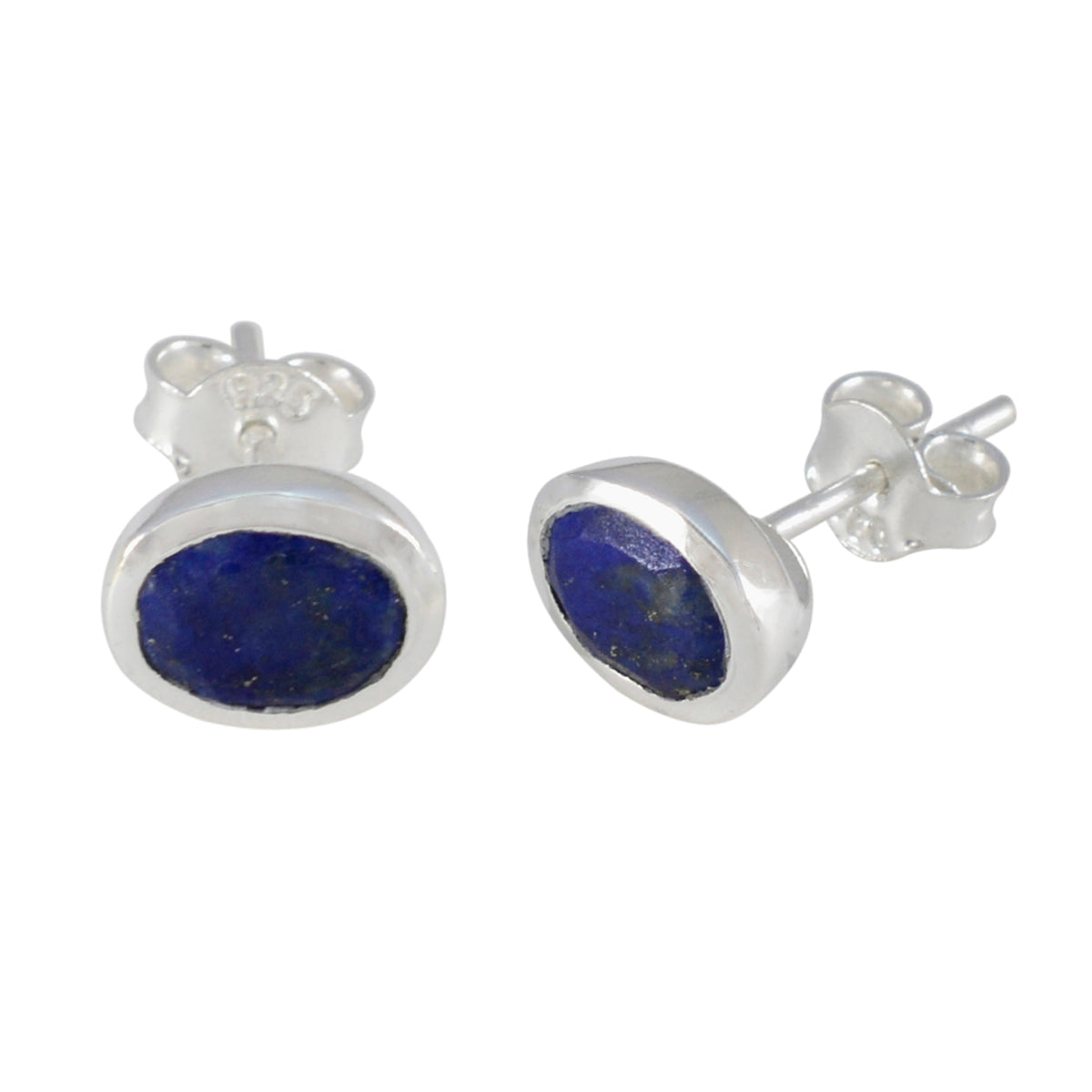 Lapis-Lazuli-Latin-American-Ling-Solitaire-Stud-Blue-925-Silver-Earring
