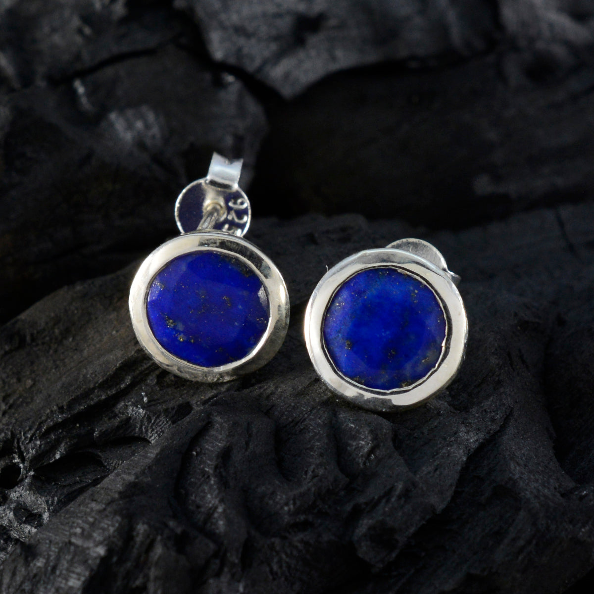 Lapis-Lazuli-Middle-Eastern-Ying-Solitaire-Stud-Blue-925-Sterling-Silver-Earring