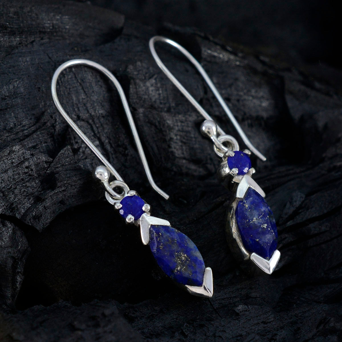 Lapis Lazuli Ryska Mila Toi et Moi Hängande Blå Örhänge i 925 Sterling Silver Sekundär produktbild