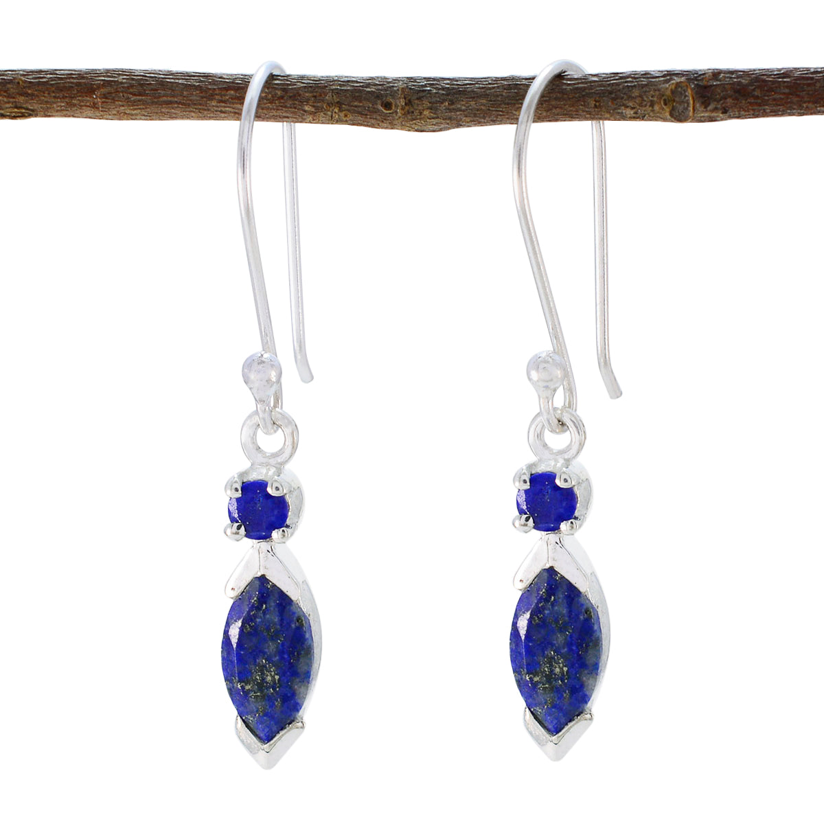 Lapis-Lazuli-Russian-Mila-Toi-et-Moi-Dangle-Blue-925-Sterling-Silver-Earring Huvudsaklig produktbild