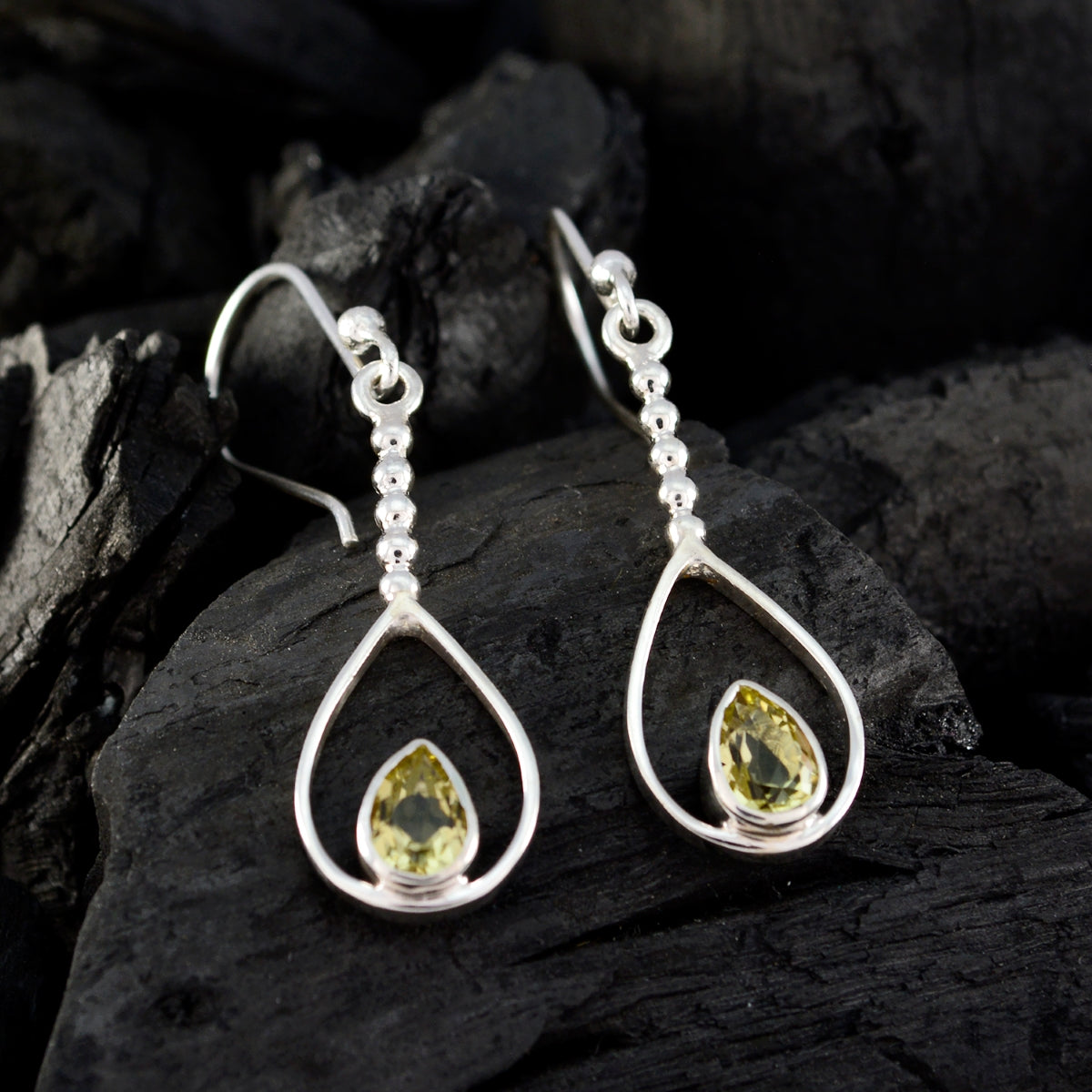 Lemon Quartz German Emma Solitaire Dangle Yellow Silver Earring Secondary image