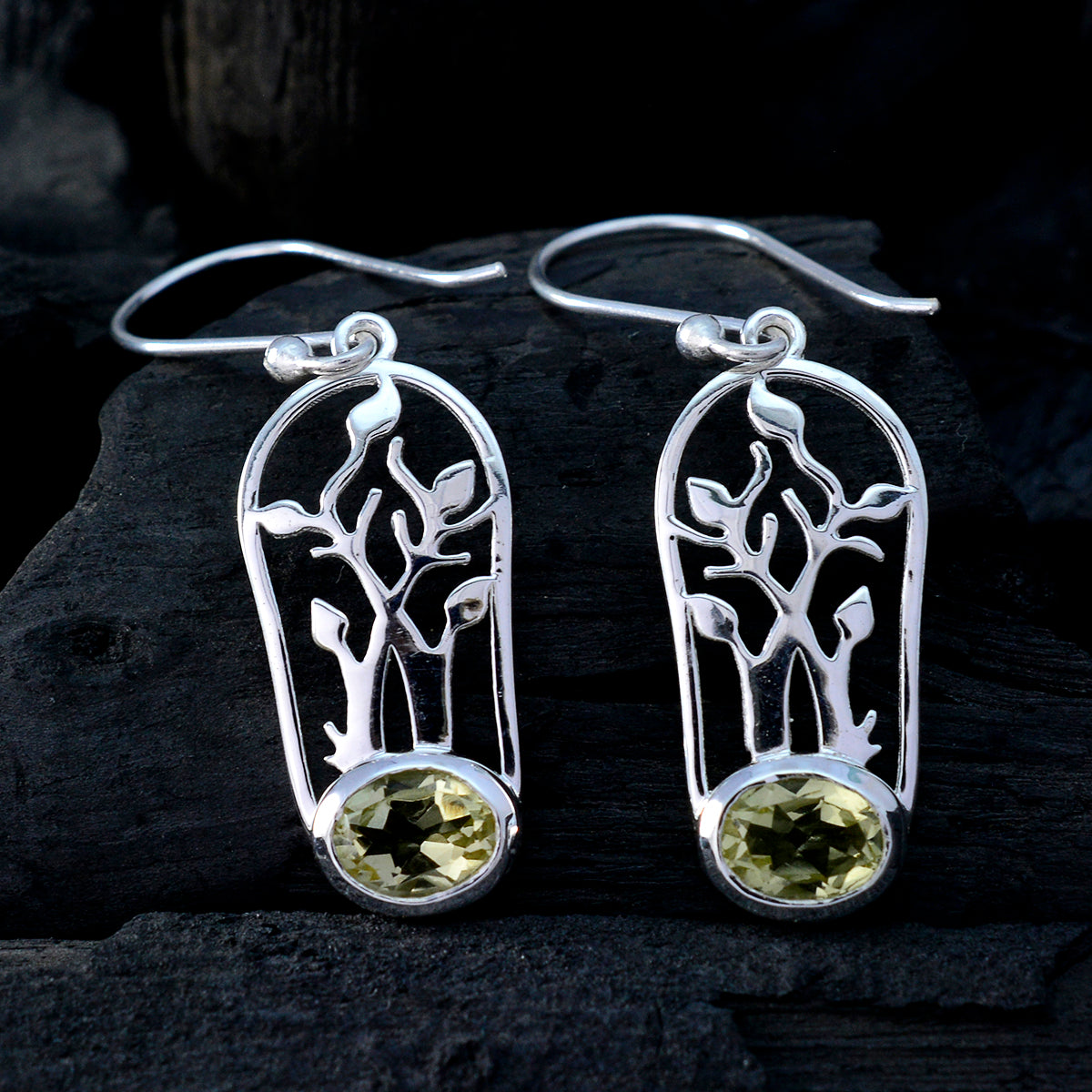 Lemon-Quartz-African-Eva-Solitaire-Dangle-Yellow-92.5-Silver-Earring