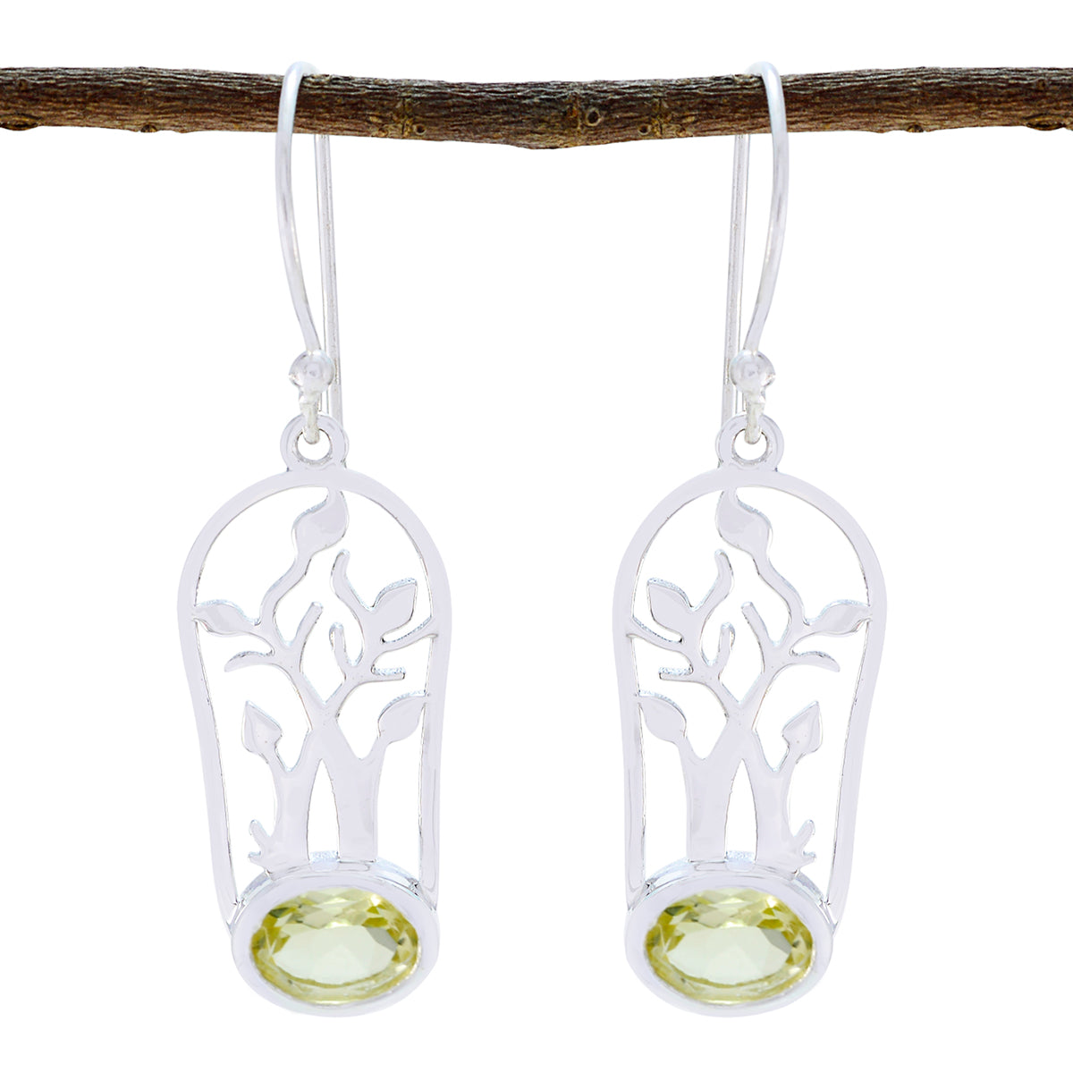 Lemon-Quartz-African-Eva-Solitaire-Dangle-Yellow-92.5-Silver-Earring Imagen principal del producto