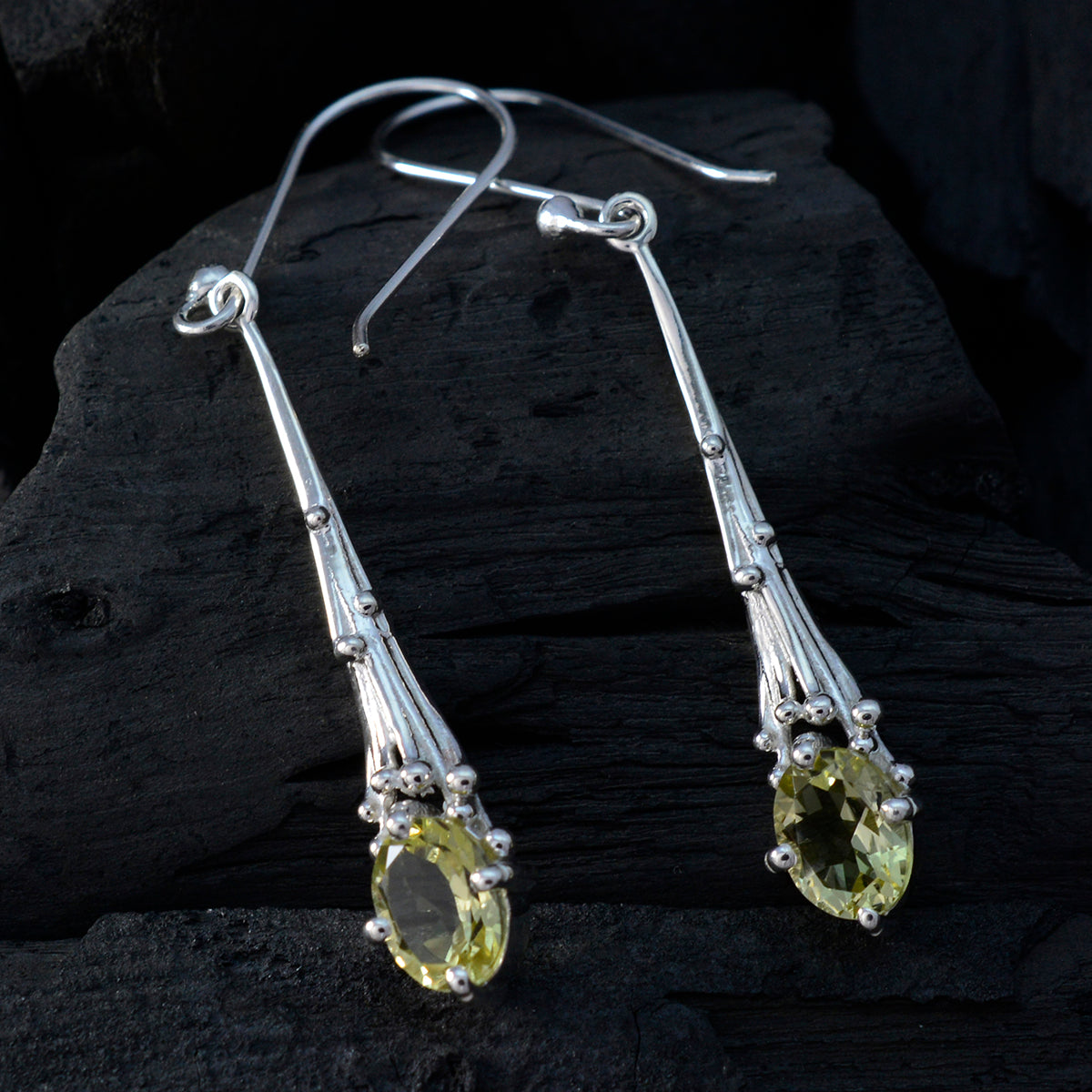 Boucles d'oreilles pendantes en argent jaune et quartz citron American Emily Solitaire Image secondaire du produit