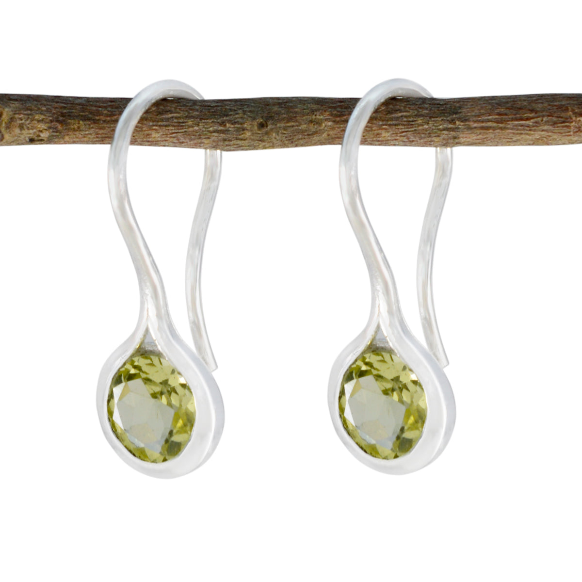 Lemon-Quartz-Italian-Ivy-Solitaire-Dangle-Yellow-Silver-Earring Imagen principal del producto