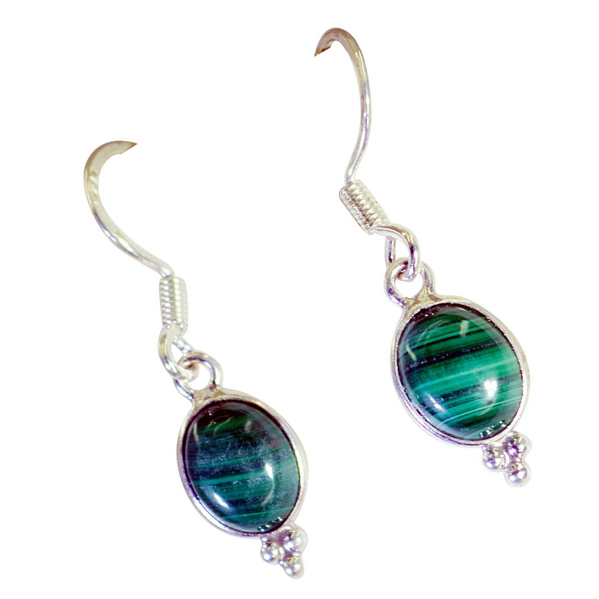 Boucles d'oreilles pendantes Pauline italiennes en argent 925 vert et malachite Image secondaire du produit