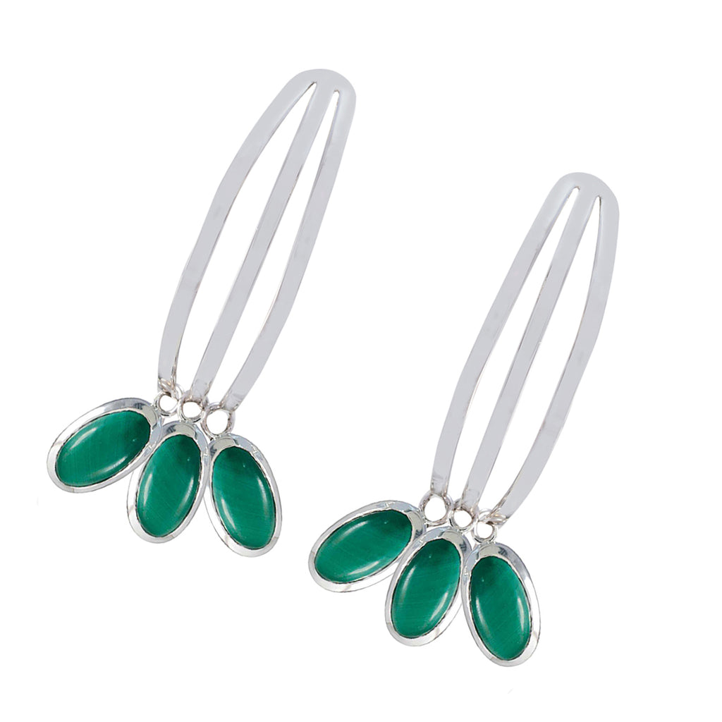 Malachite-Korean-Pilar-multiple-Stud-Green-925-Silver-Earring