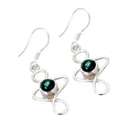Malachite-Russian-Marie-Solitaire-Dangle-Green-925-Silver-Earring