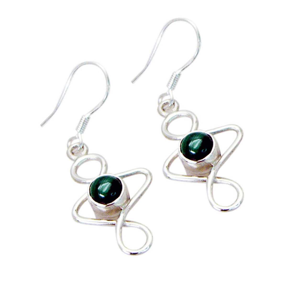 Malachite-Russian-Marie-Solitaire-Dangle-Green-925-Silver-Earring