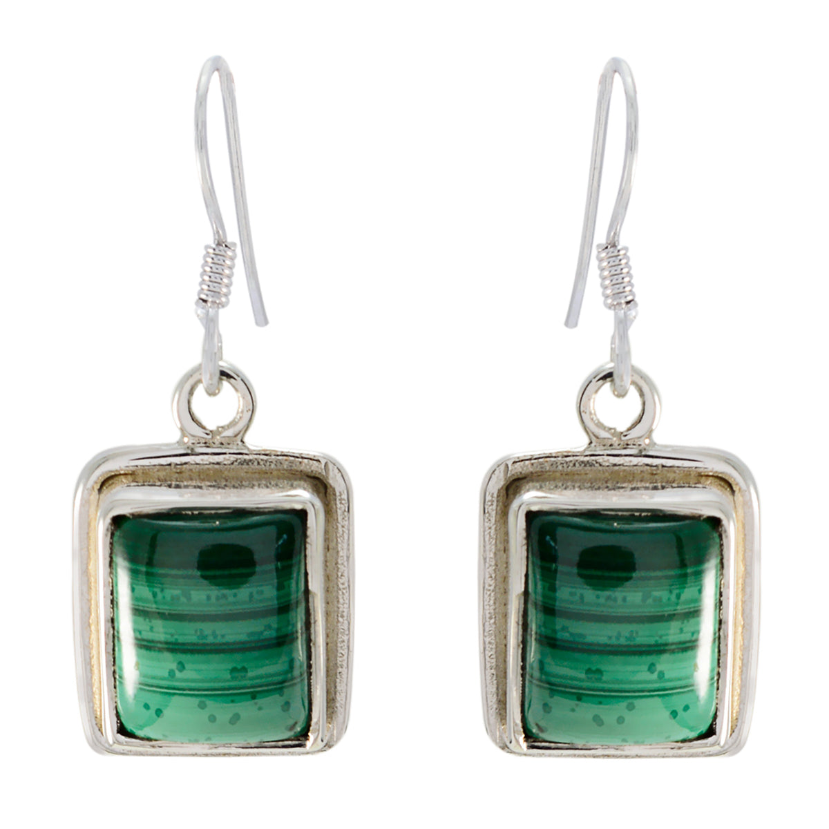 Malachite-Moroccan-Mathilde-Solitaire-Dangle-Green-Silver-Earring Immagine principale del prodotto