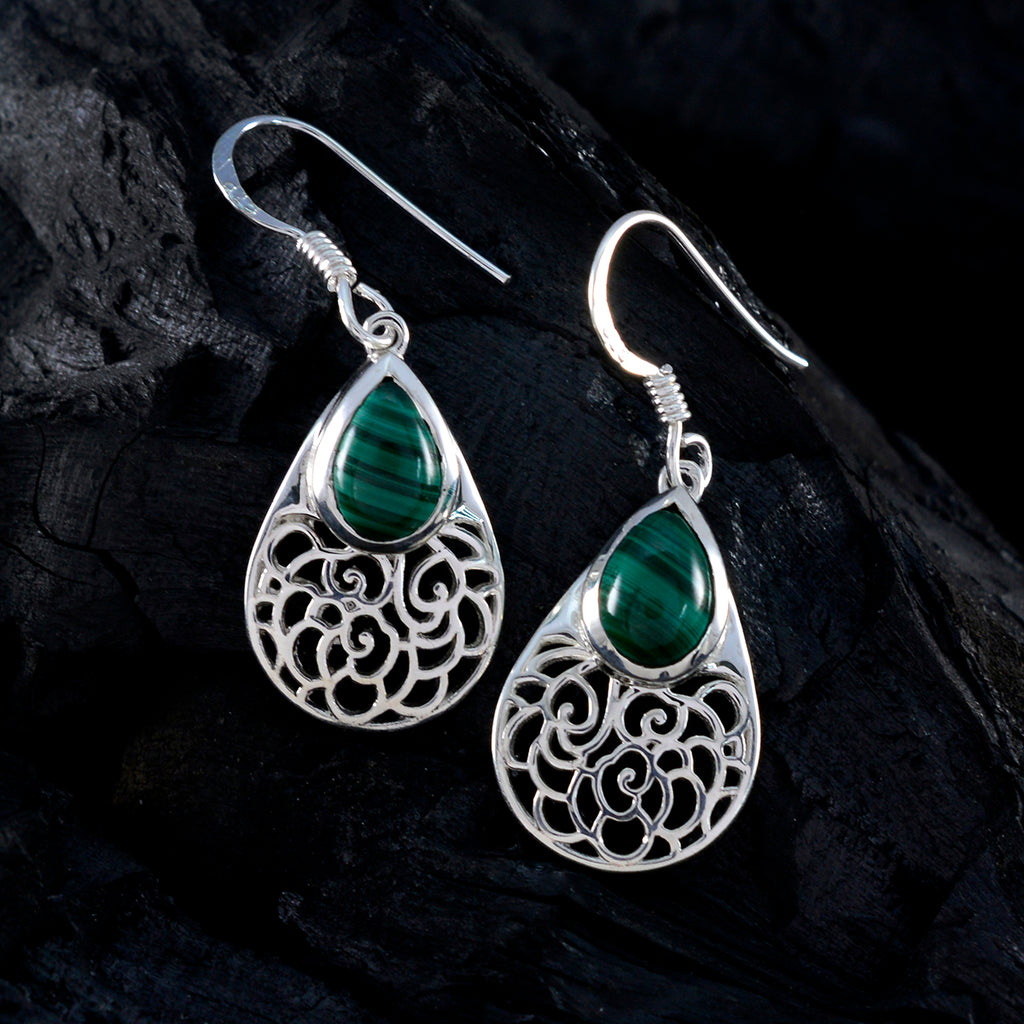 Malachite-Korean-Mila-Solitaire-Dangle-Green-Silver-Earring