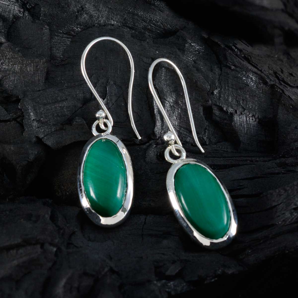 Malachiet Italiaanse Nora Solitaire Dangle Groene 925 Zilveren Oorbel Secundaire afbeelding