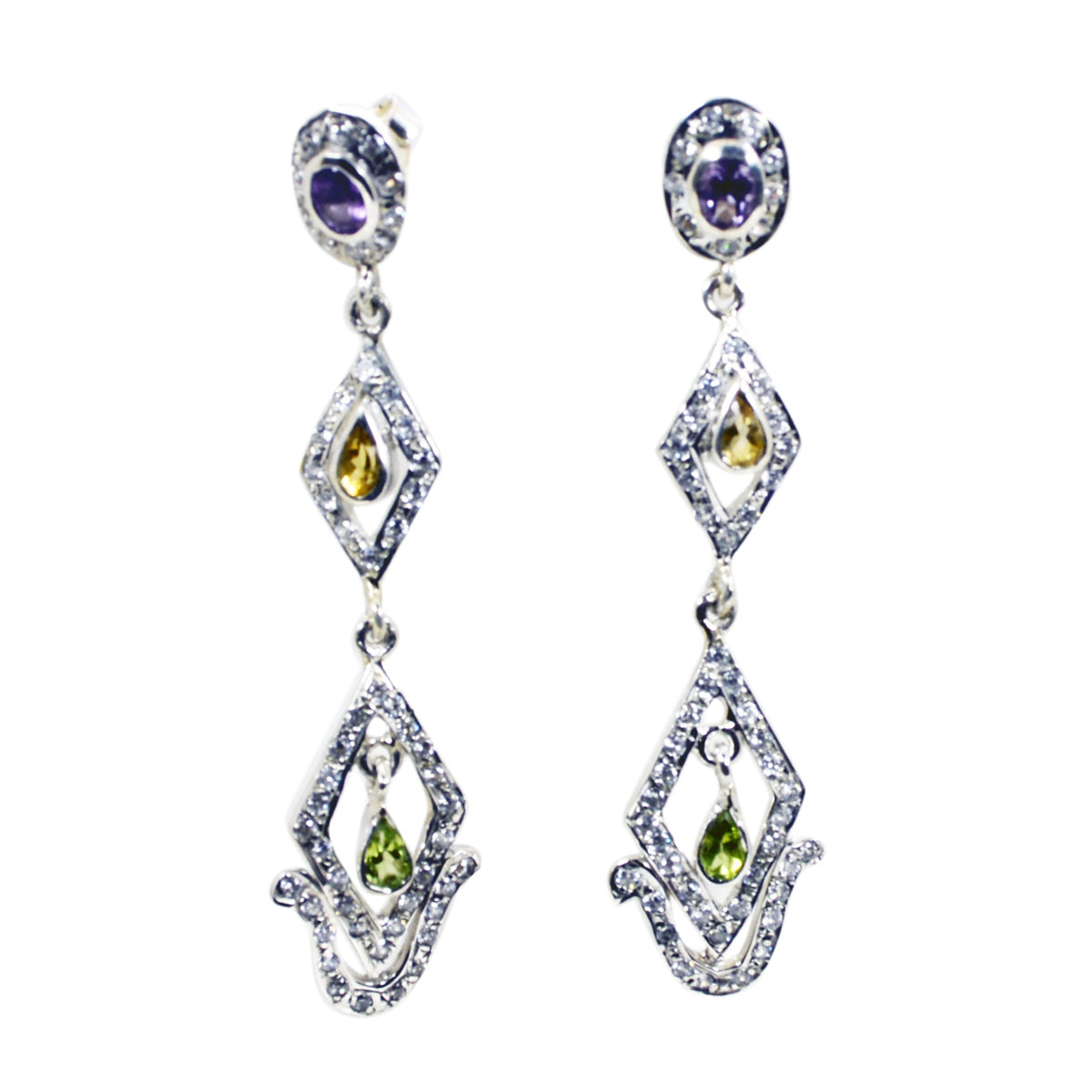 Malachite-Indian-Natcha-multiple-Stud-Green-Silver-Earring