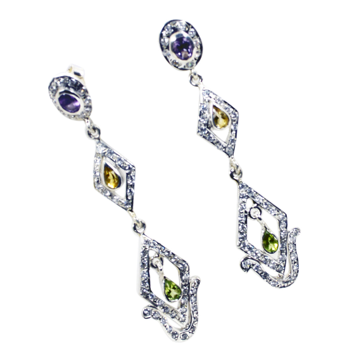 Malachite-Indian-Natcha-multiple-Stud-Green-Silver-Earring