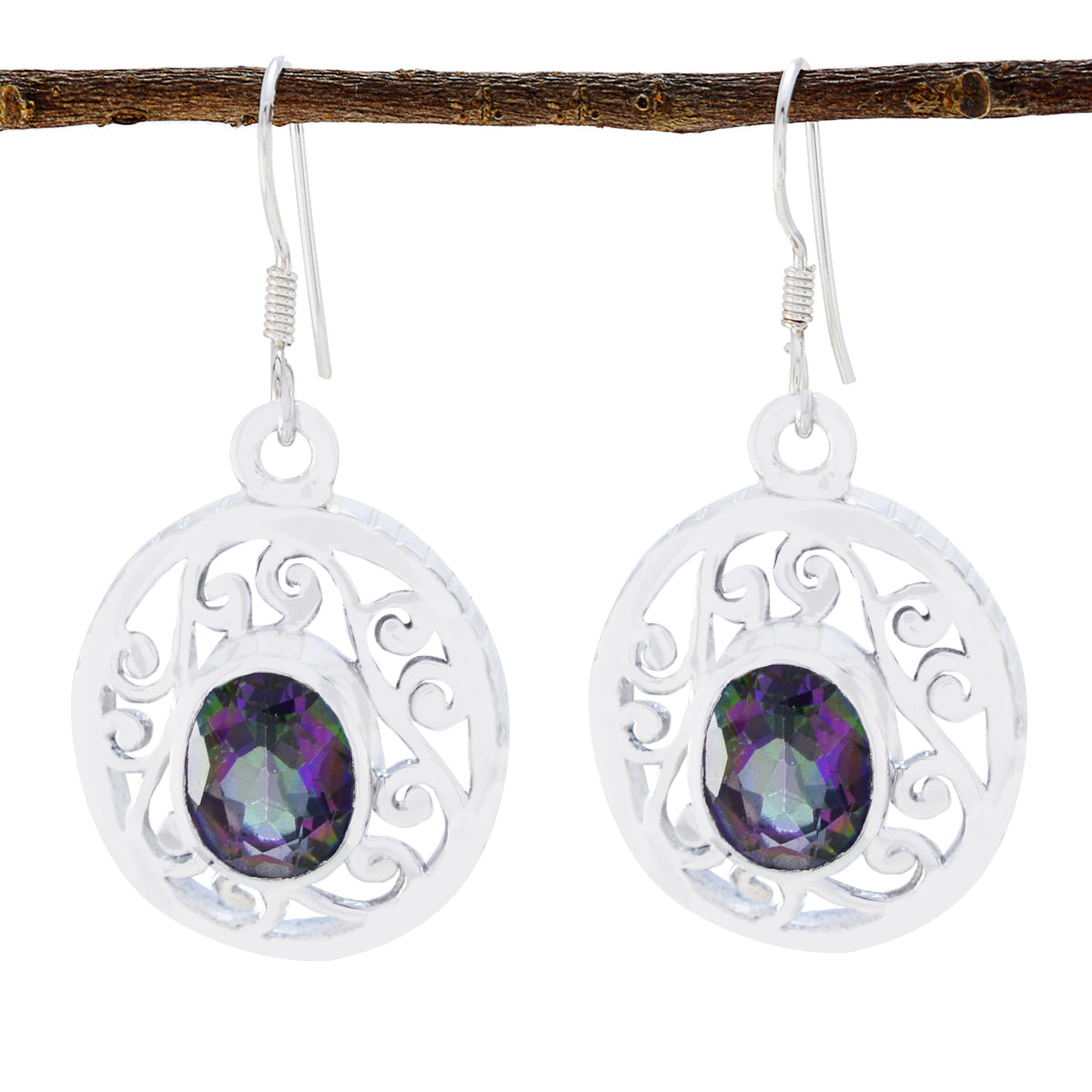 Mystic-Quartz-Egyptian-Ella-Solitaire-Dangle-multicolor-925-Silver-Earring メイン画像