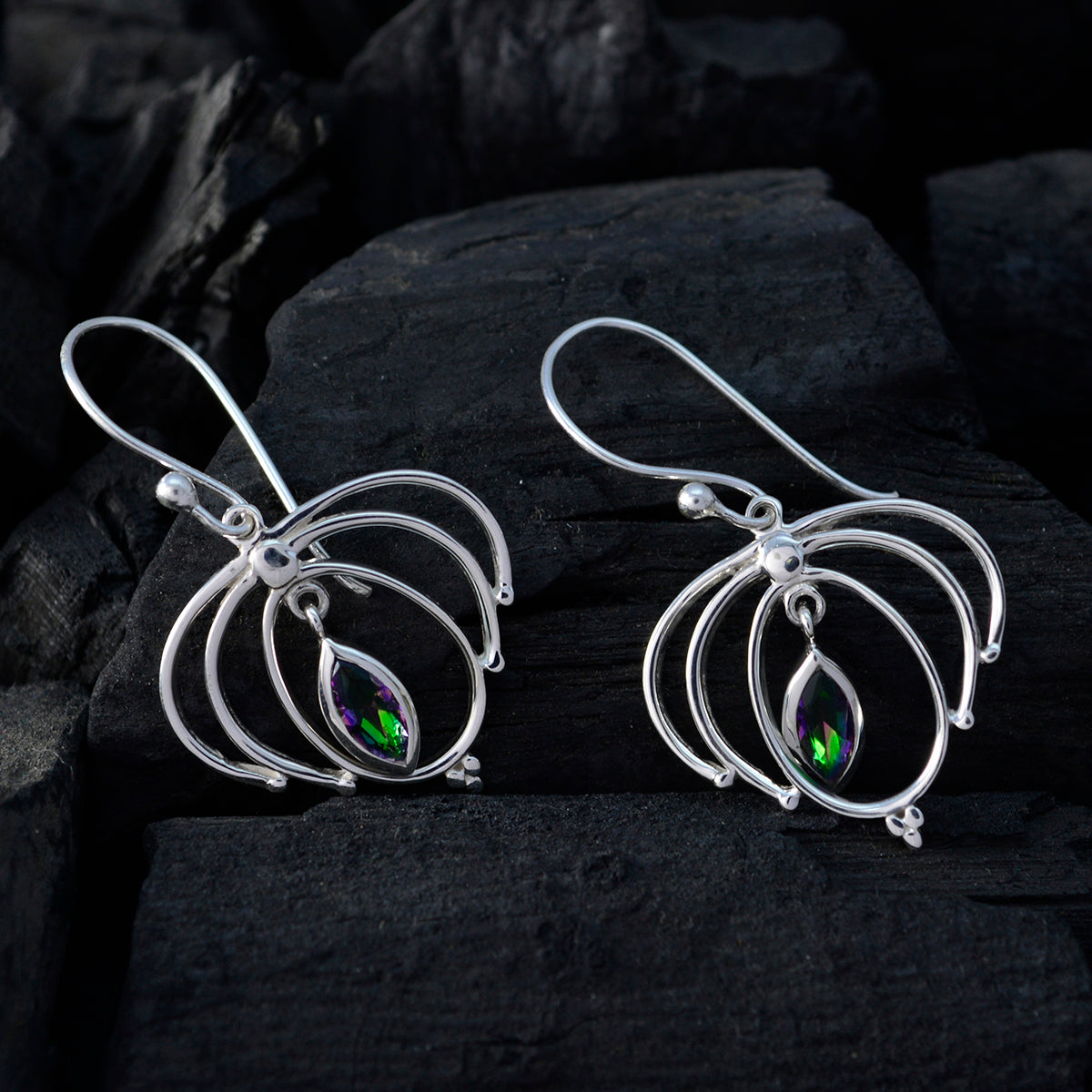 Mystic Quartz Japanse Carolina Solitaire Dangle multicolor 92,5 Zilveren Oorbel Secundaire afbeelding