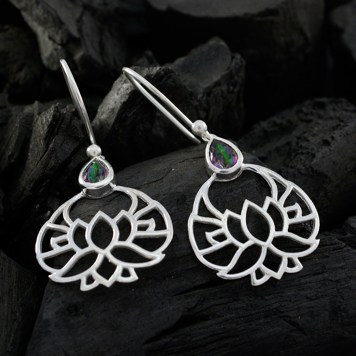 Boucles d'oreilles pendantes en argent sterling multicolores avec solitaire Cecilia turc en quartz mystique Image secondaire du produit