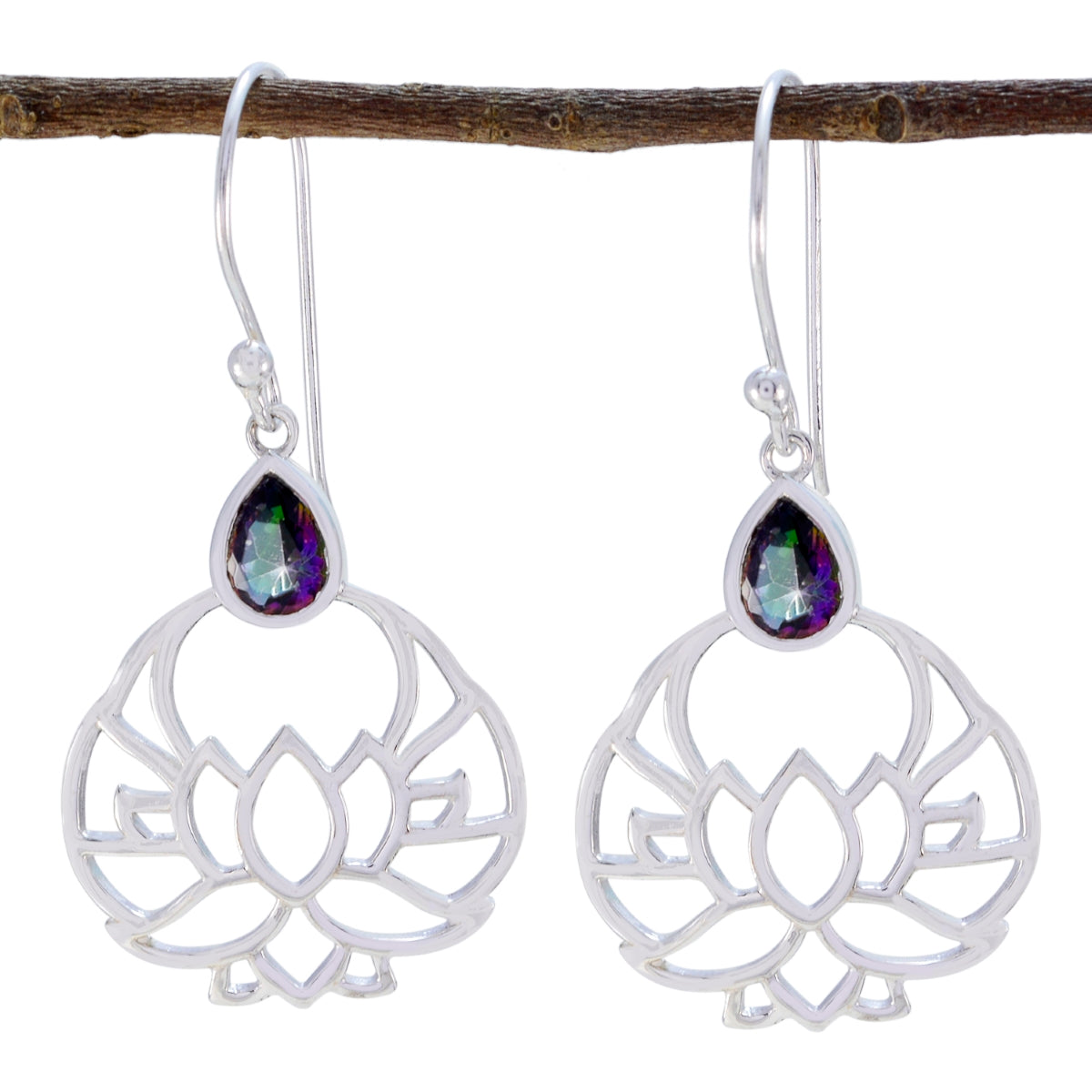 Mystic-Quartz-Turkish-Cecilia-Solitaire-Dangle-multicolor-Sterling-Silver-Earring Image principale du produit