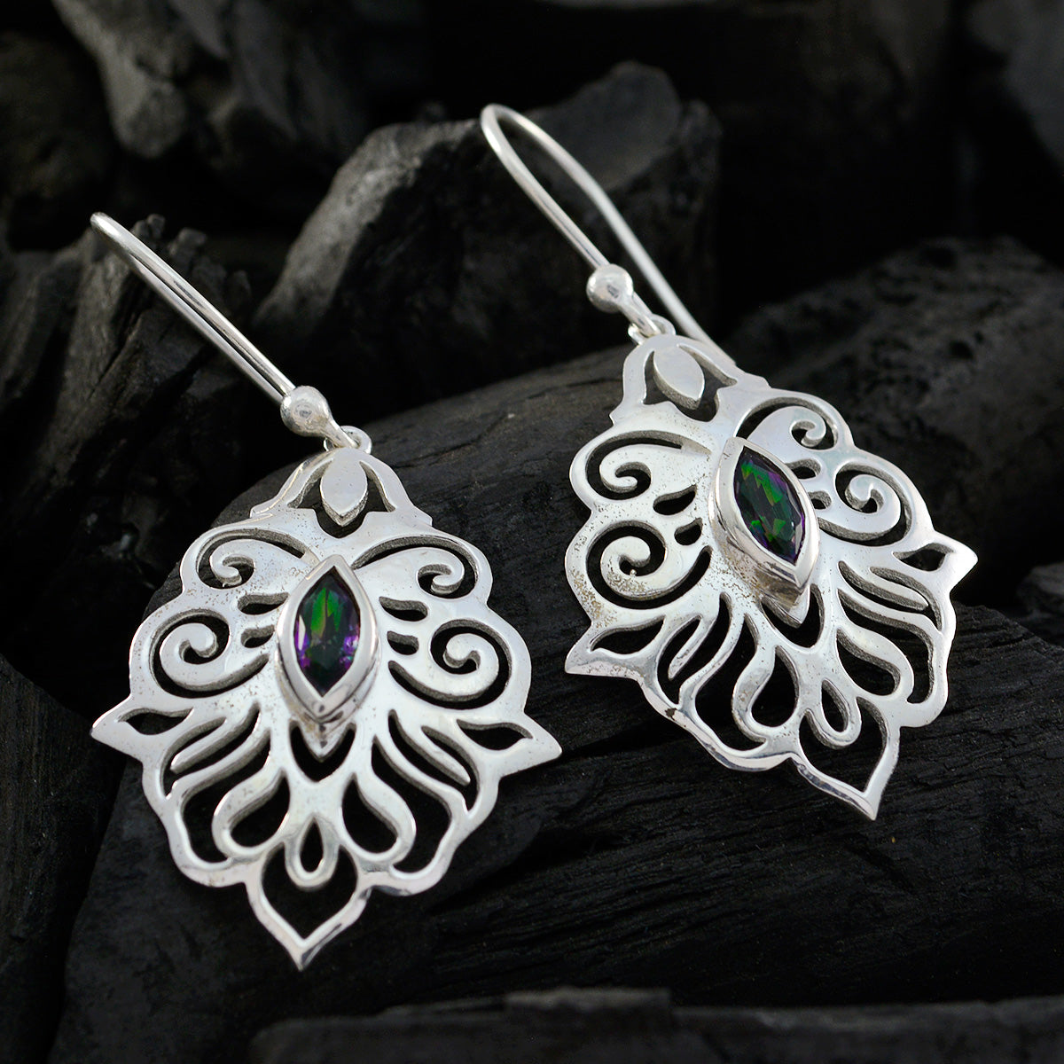 Mystic Quartz Australian Dayana Solitaire Dangle multicolor 92.5 Silver Earring Второстепенное изображение товара