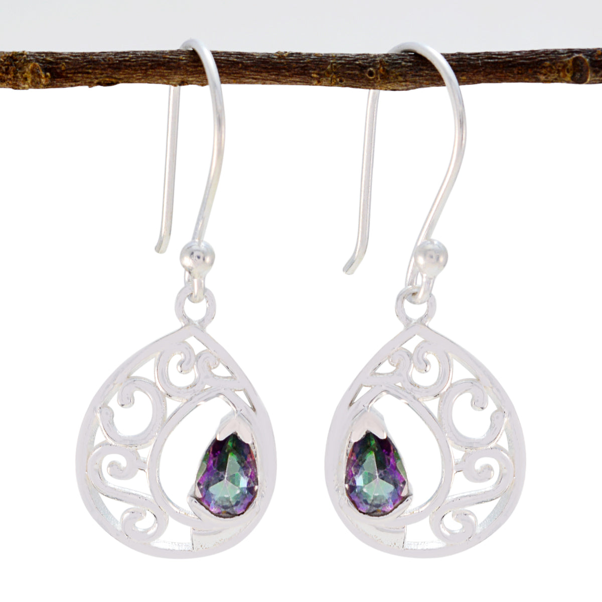 Mystic-Quartz-Spanish-Elena-Solitaire-Dangle-multicolor-Silver-Earring