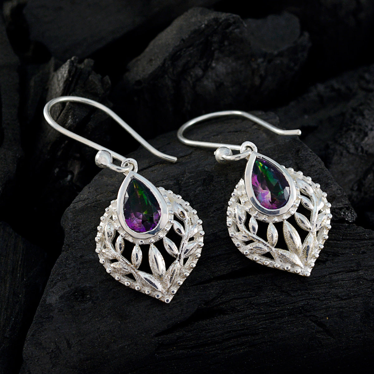 Mystic-Quartz-French-Florencia-Solitaire-Dangle-multicolor-925-Sterling-Silver-Earring