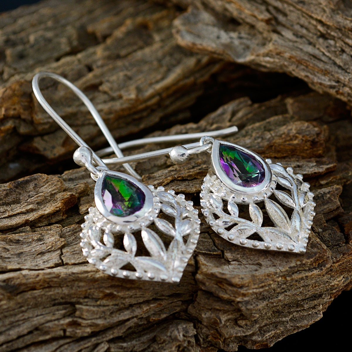 Mystic-Quartz-French-Florencia-Solitaire-Dangle-multicolor-925-Sterling-Silver-Earring