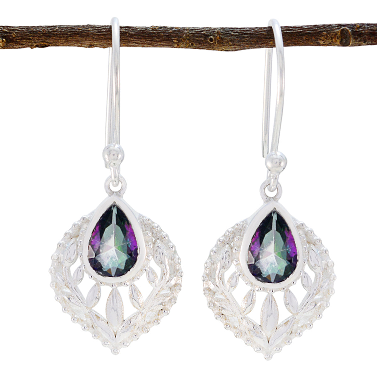 Mystic-Quartz-French-Florencia-Solitaire-Dangle-multicolor-925-Sterling-Silver-Earring Huvudsaklig produktbild