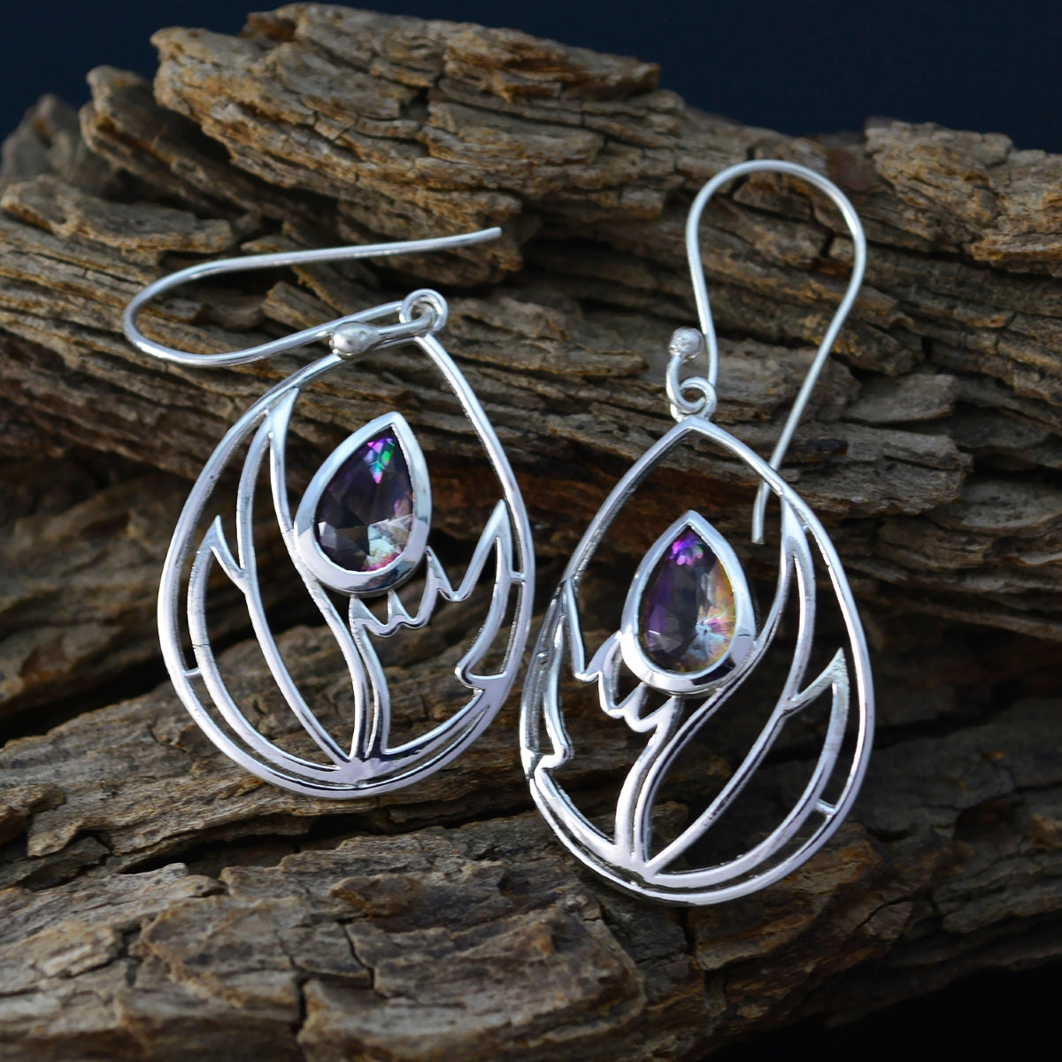 Mystic-Quartz-African-Isabella-Solitaire-Dangle-multicolor-Sterling-Silver-Earring