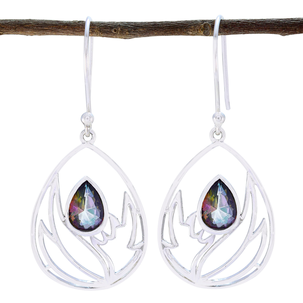 Mystic-Quartz-African-Isabella-Solitaire-Dangle-multicolor-Sterling-Silver-Earring