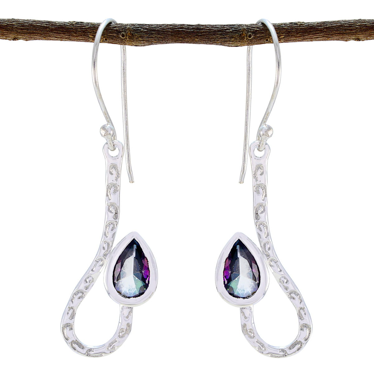 Mystic-Quartz-Moroccan-Ivana-Solitaire-Dangle-multicolor-Silver-Earring Image principale du produit
