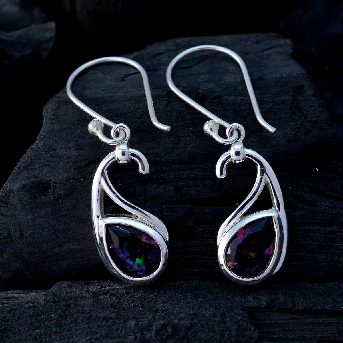 Boucles d'oreilles pendantes en argent sterling 925 multicolores avec solitaire Joaquina en quartz mystique égyptien Image secondaire du produit