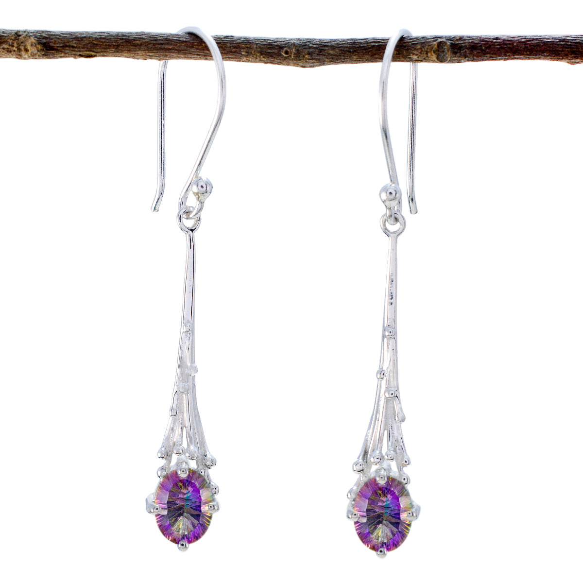 Mystic-Quartz-Korean-Emma-Solitaire-Dangle-multicolor-Sterling-Silver-Earring Главное изображение товара