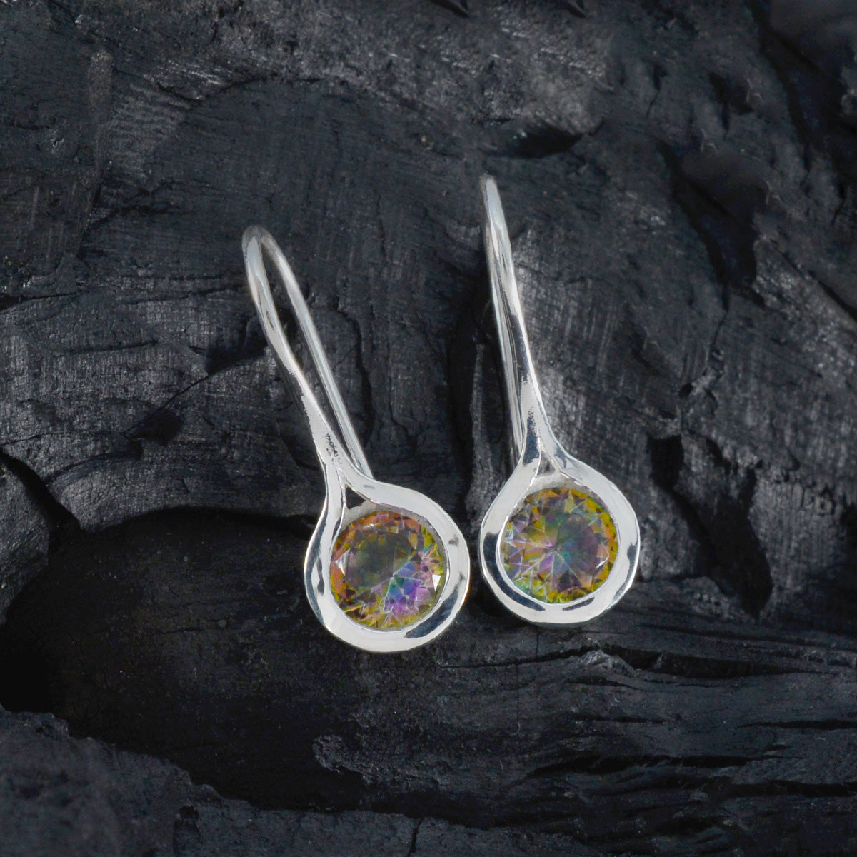 Orecchino pendente multicolore in argento sterling con solitario Josephine mediorientale in quarzo mistico Immagine secondaria del prodotto