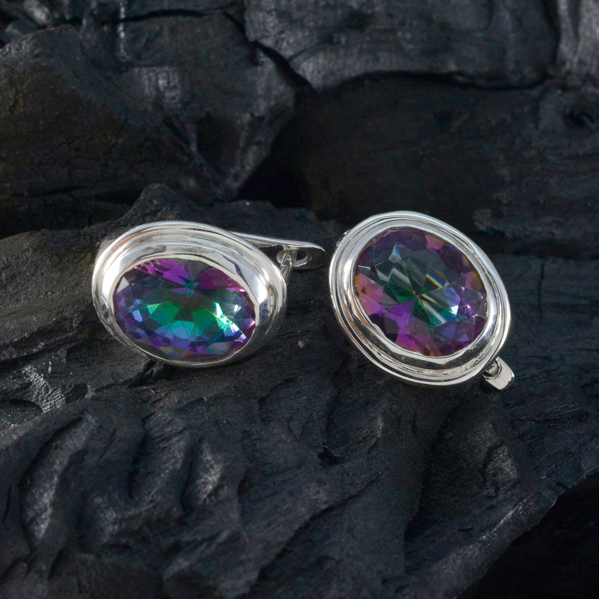 Mystic Quartz Italienischer Ivana Solitär Ohrstecker mehrfarbig Silber Ohrring Zweitbild