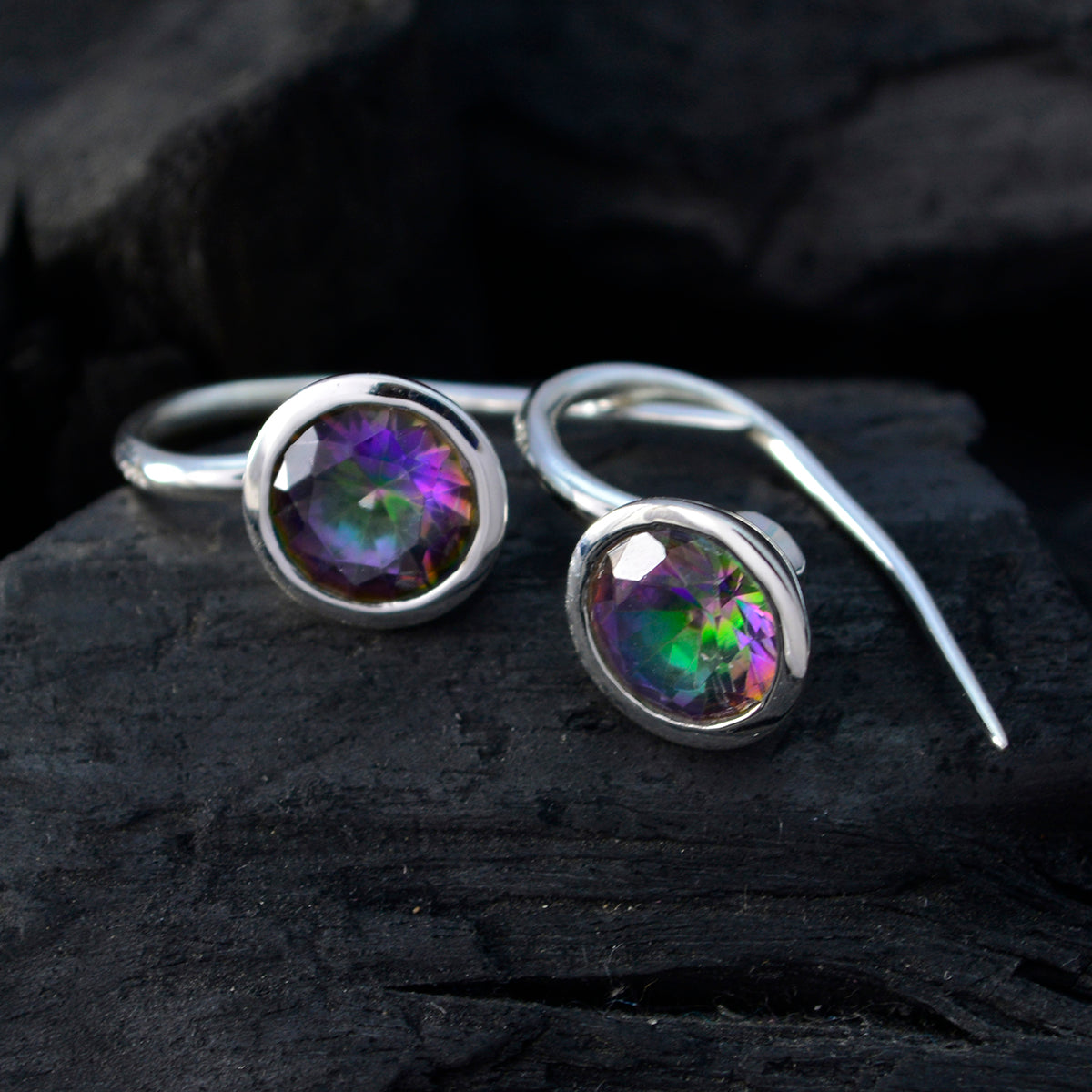 Mystic Quartz Turkse Lorena Solitaire Dangle veelkleurige zilveren oorbel Secundaire afbeelding