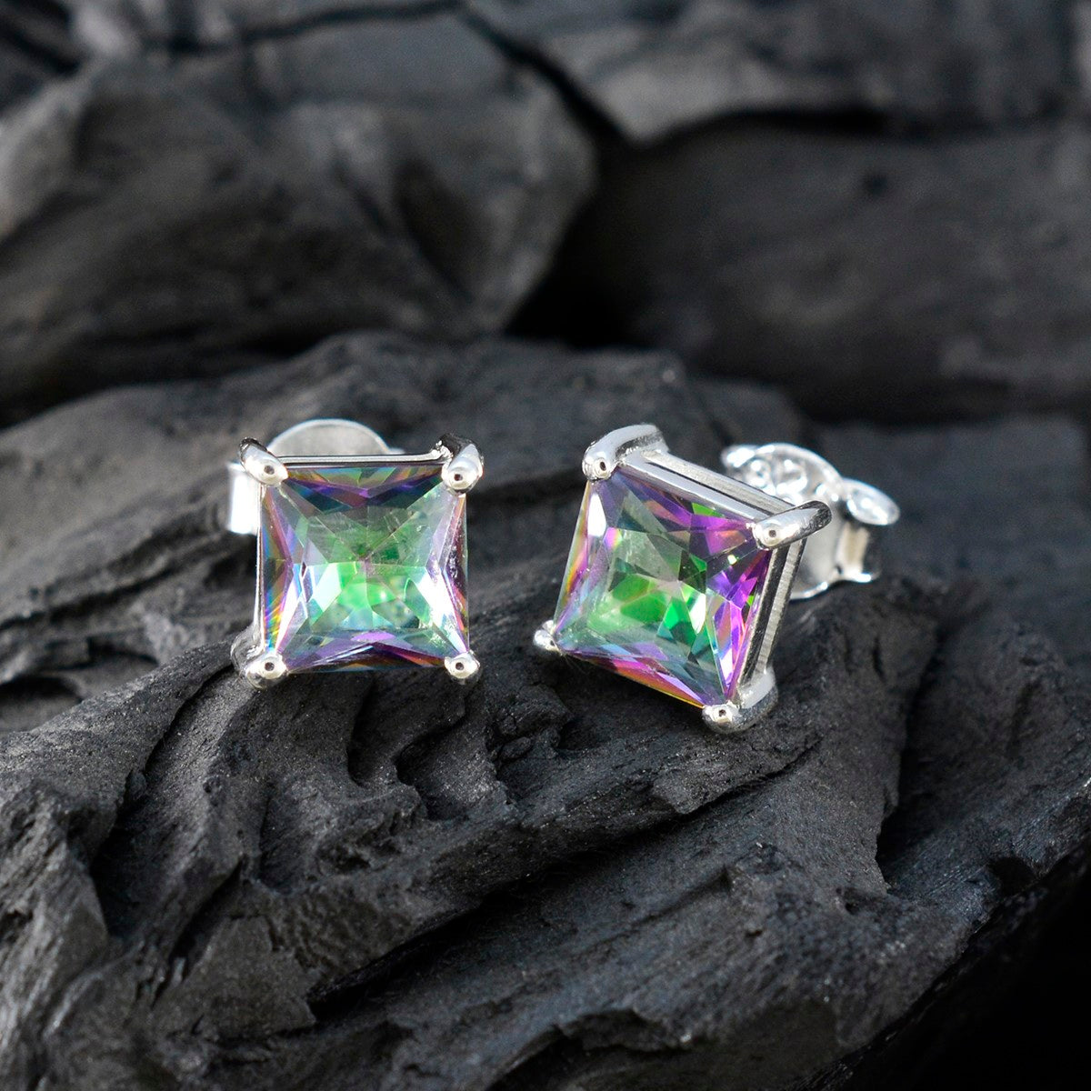 Mystic-Quartz-American-María-Solitaire-Stud-multicolor-925-Silver-Earring