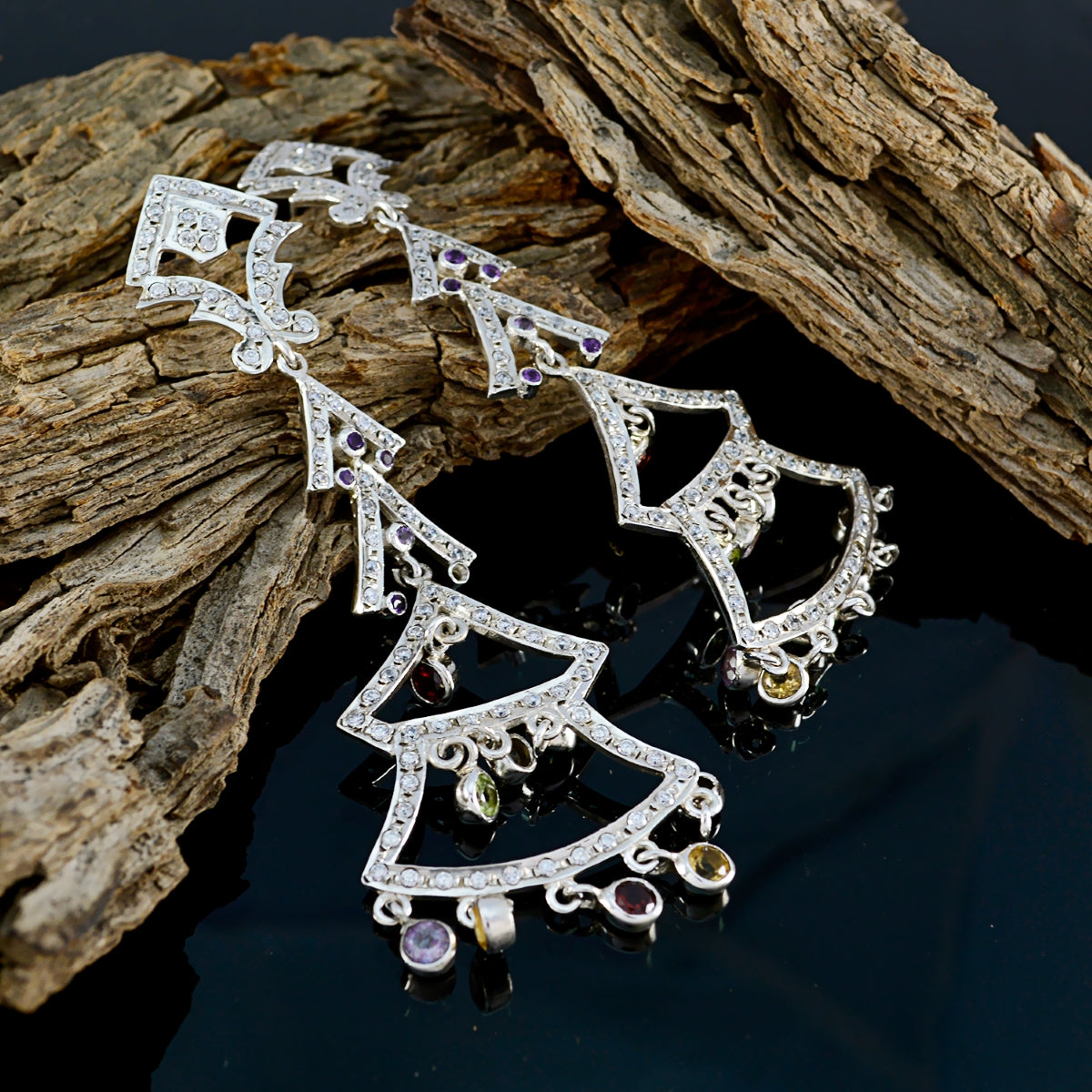 Multi-CZ-Indian-Kristine-multiple-Stud-multicolor-92.5-Silver-Earring