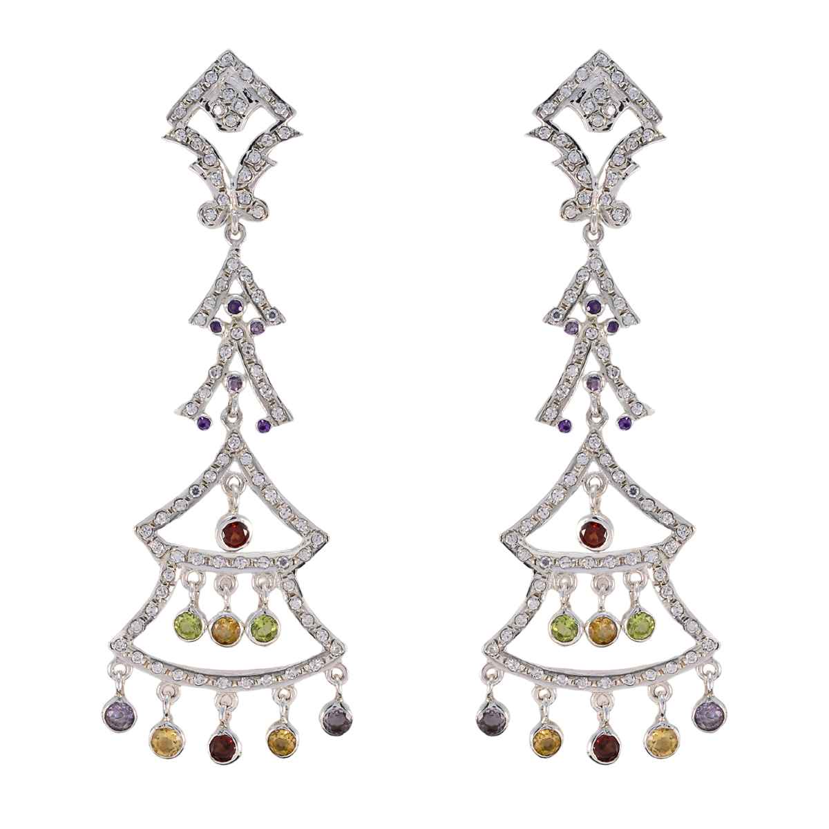 Multi-CZ-Indian-Kristine-multiple-Stud-multicolor-92.5-Silver-Earring Главное изображение товара