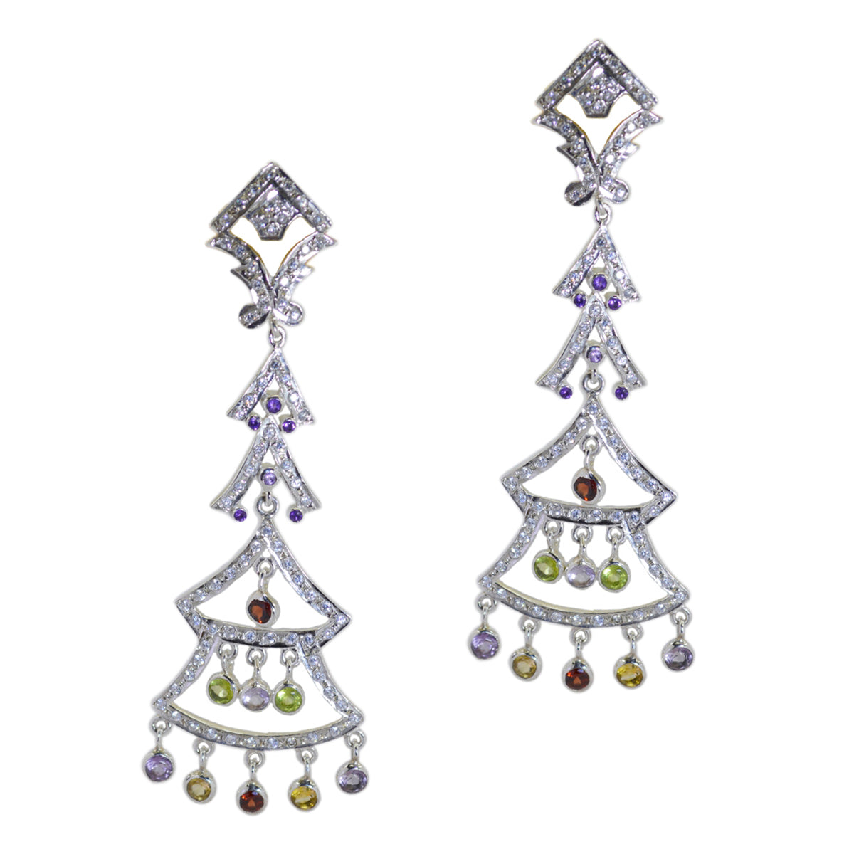 Multi-CZ-Indian-Kristine-multiple-Stud-multicolor-92.5-Silver-Earring