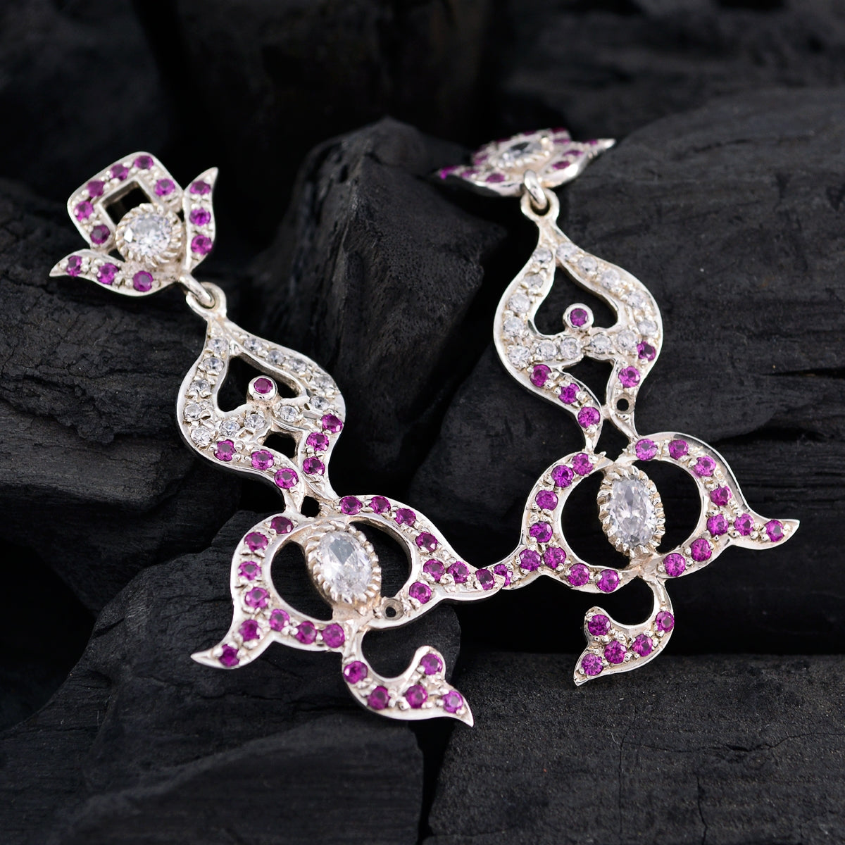 Multi-CZ-Indian-Lakshmi-multiple-Stud-multicolor-Sterling-Silver-Earring