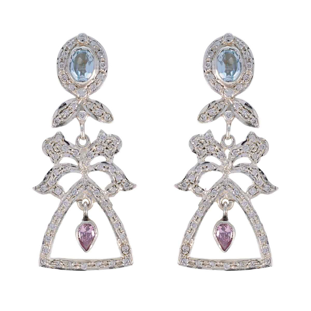 Multi-CZ-Indian-Ananya-Multiple-Stud-Multicolor-925-Silber-Ohrring