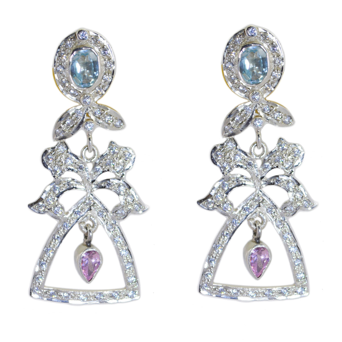 Multi CZ Indian Ananya multiple Stud multicolor 925 Silver Earring Второстепенное изображение товара