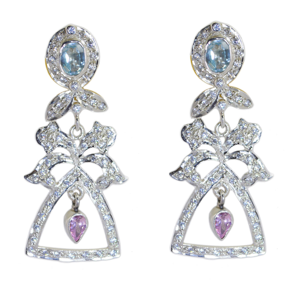 Multi-CZ-Indian-Ananya-Multiple-Stud-Multicolor-925-Silber-Ohrring