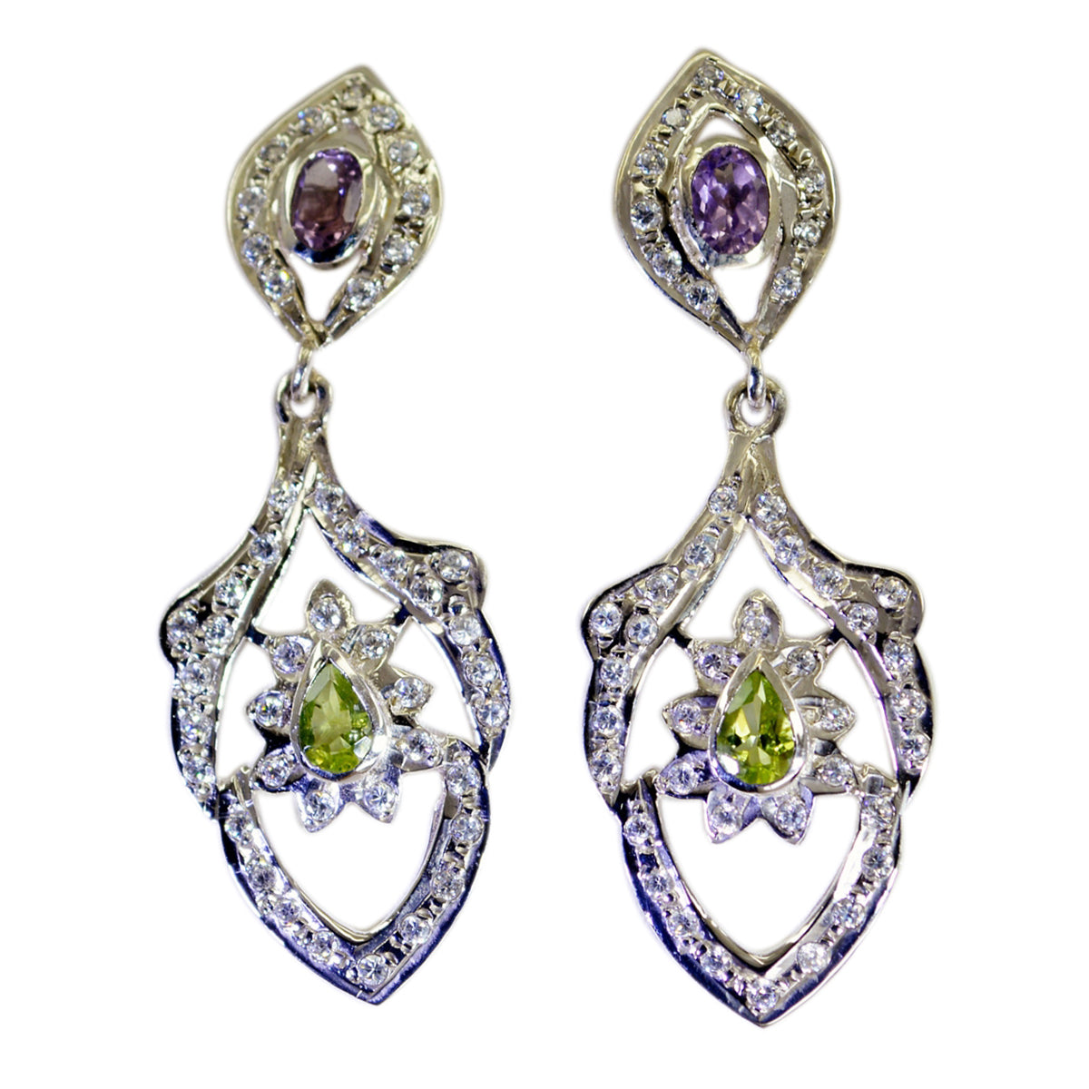 Multi CZ Indian Liyana multiple Stud multicolor Sterling Silver Earring Второстепенное изображение товара