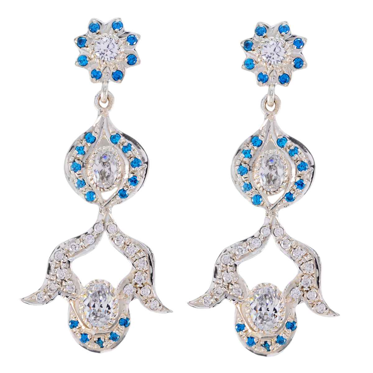 Multi-CZ-Indian-Meera-multiple-Stud-multicolor-925-Sterling-Silver-Earring Imagen principal del producto